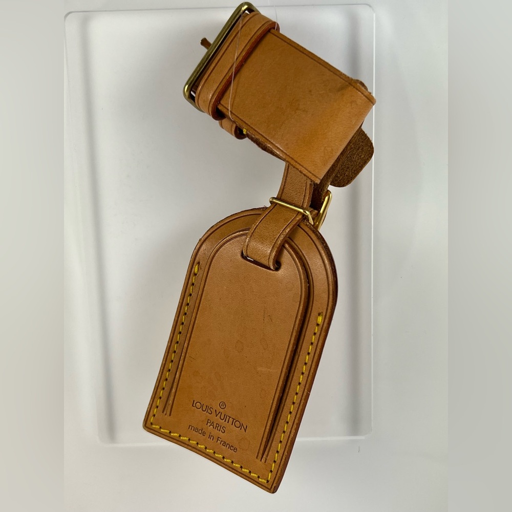 Authentic- Louis Vuitton leather luggage tag